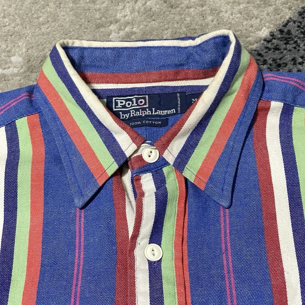 VTG Polo‎ Ralph Lauren Shirt Men Medium Blue Red Stripe Western Y2K Preppy
